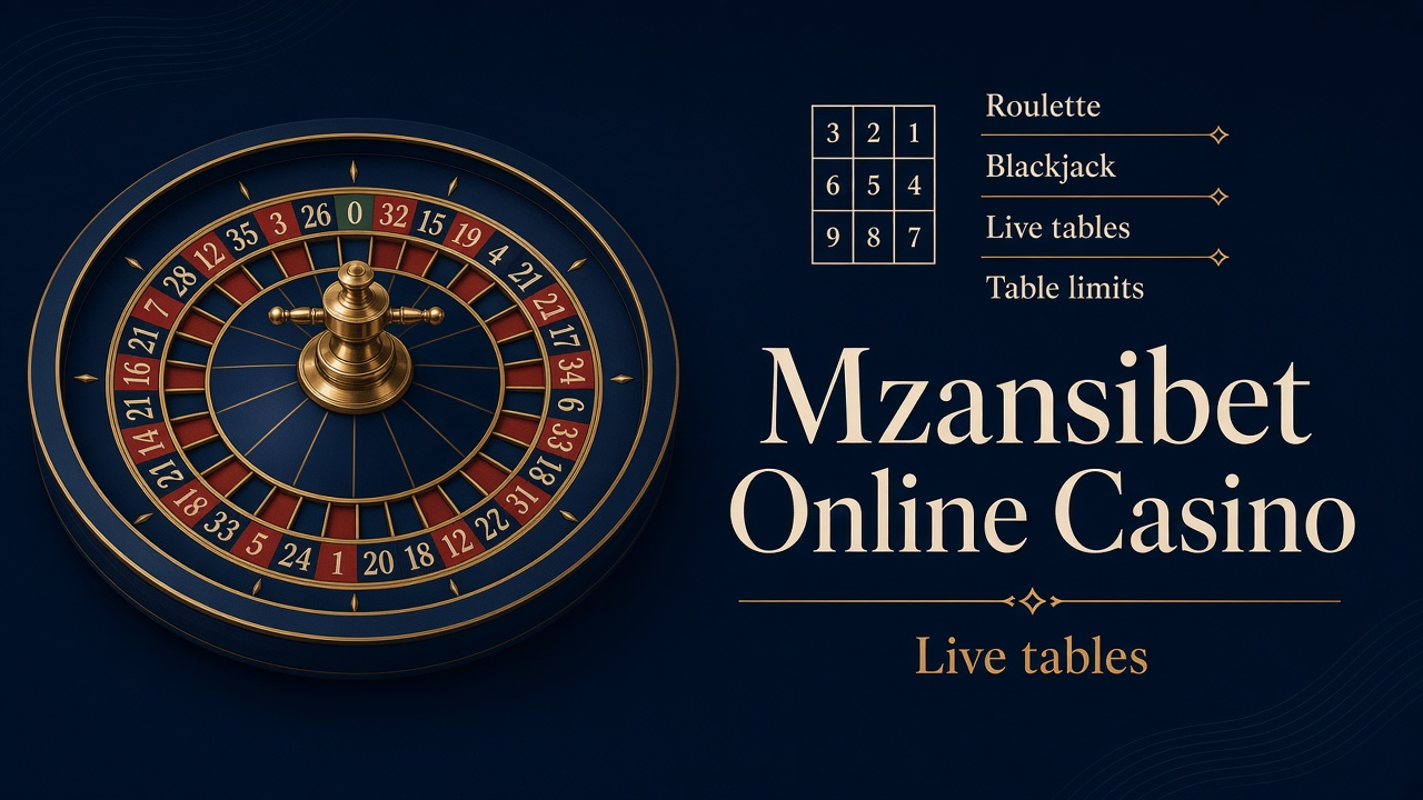 Mzansibet Online Casino live roulette wheel with labels for blackjack, live tables and table limits